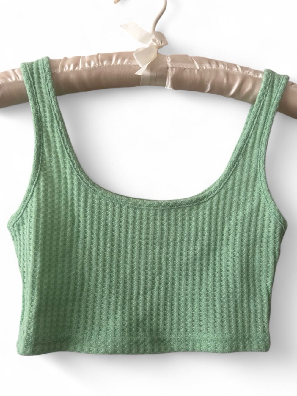 Scoop Neck Ribbed Crop Tank Top - Sage Green